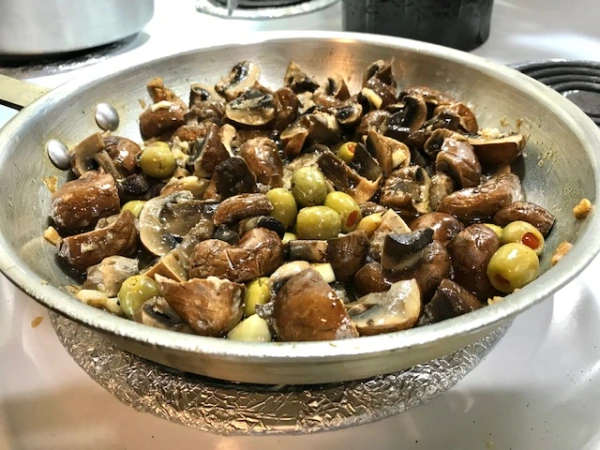Boiled Mushrooms Plus Green Olive Topper